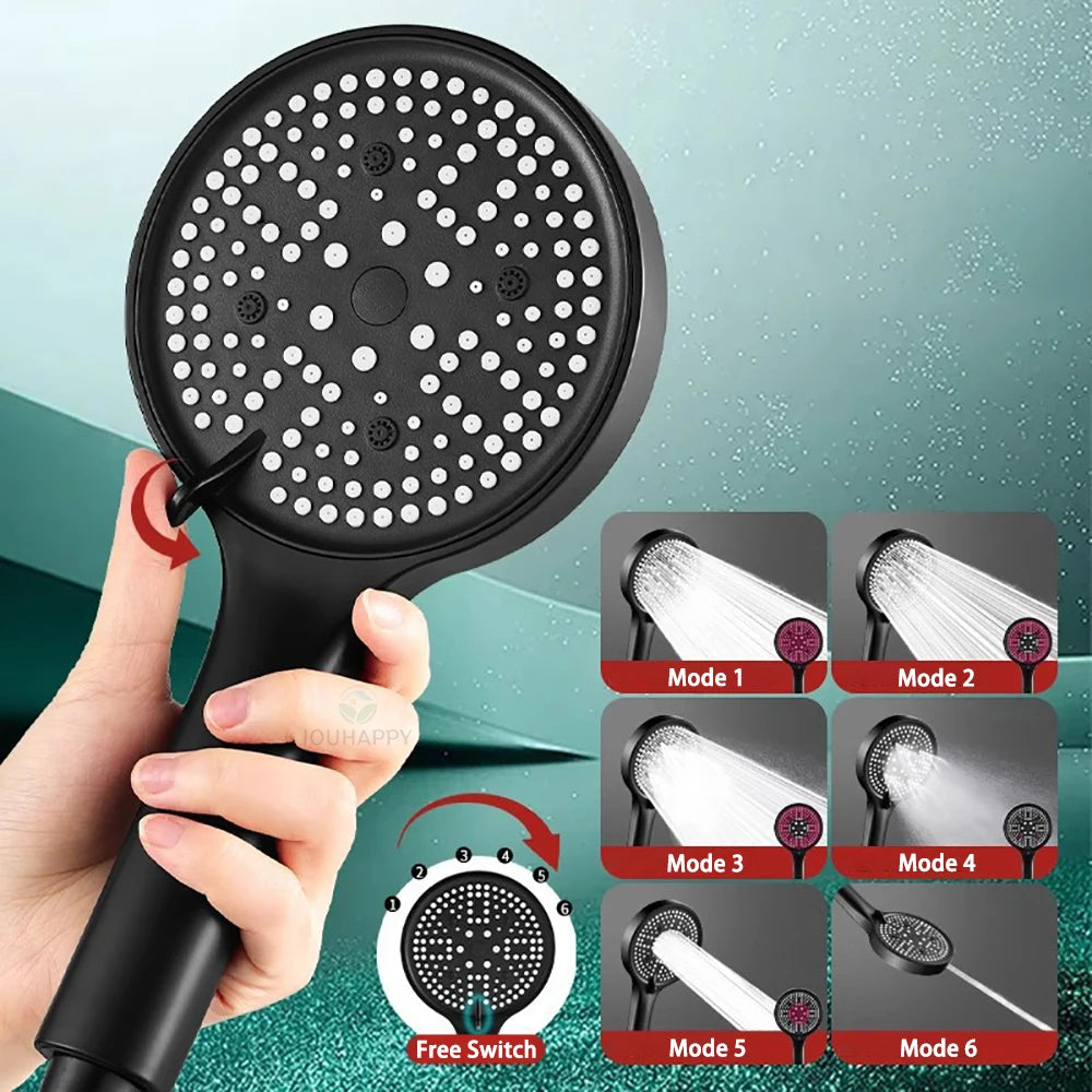 High Pressure Shower Head 6 Jet Modes Adjustable Shower Head with Filter Water Saving Rainfall Spray Bathroom Accessories