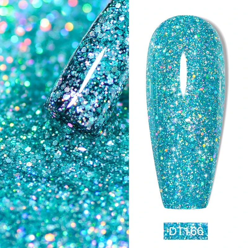 MEET ACROSS 7ml Glitter Gel Nail Polish Sparkly Sequins UV LED Soak Off Varnish For Manicure Semi Permanent Nail Art Gel Polish