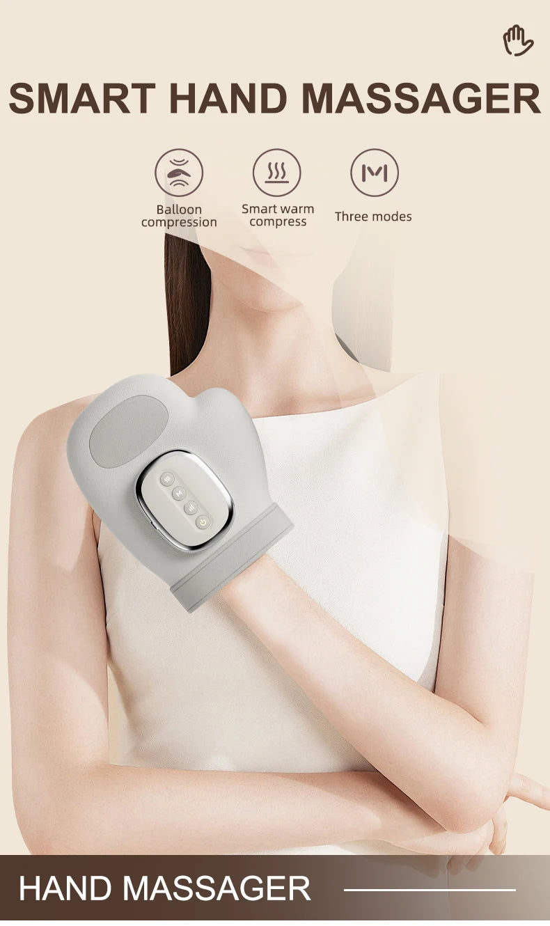 Hand Massager with Heat and Compression Electric Cordless Portable Wrist & Finger Massager 5-Level Adjustable Pressure Best Gift