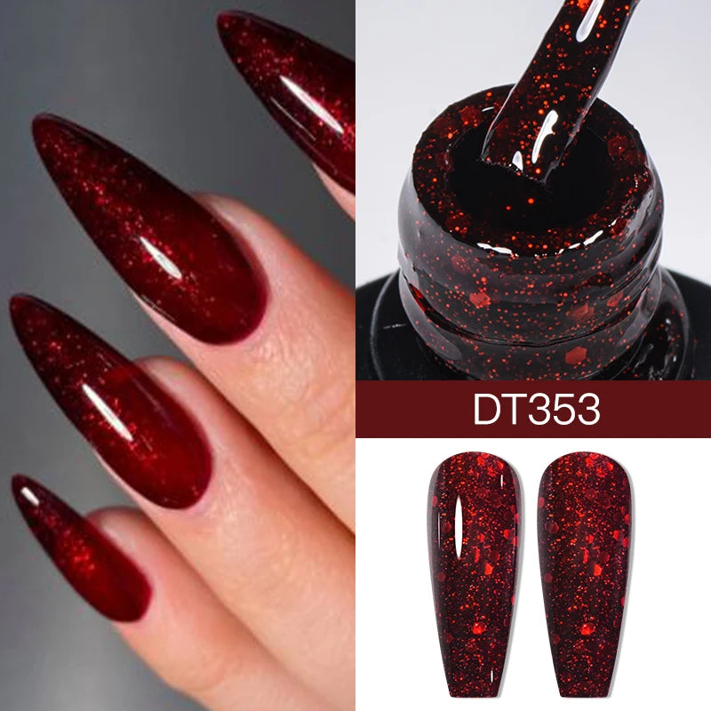 MEET ACROSS 7ml Glitter Gel Nail Polish Sparkly Sequins UV LED Soak Off Varnish For Manicure Semi Permanent Nail Art Gel Polish