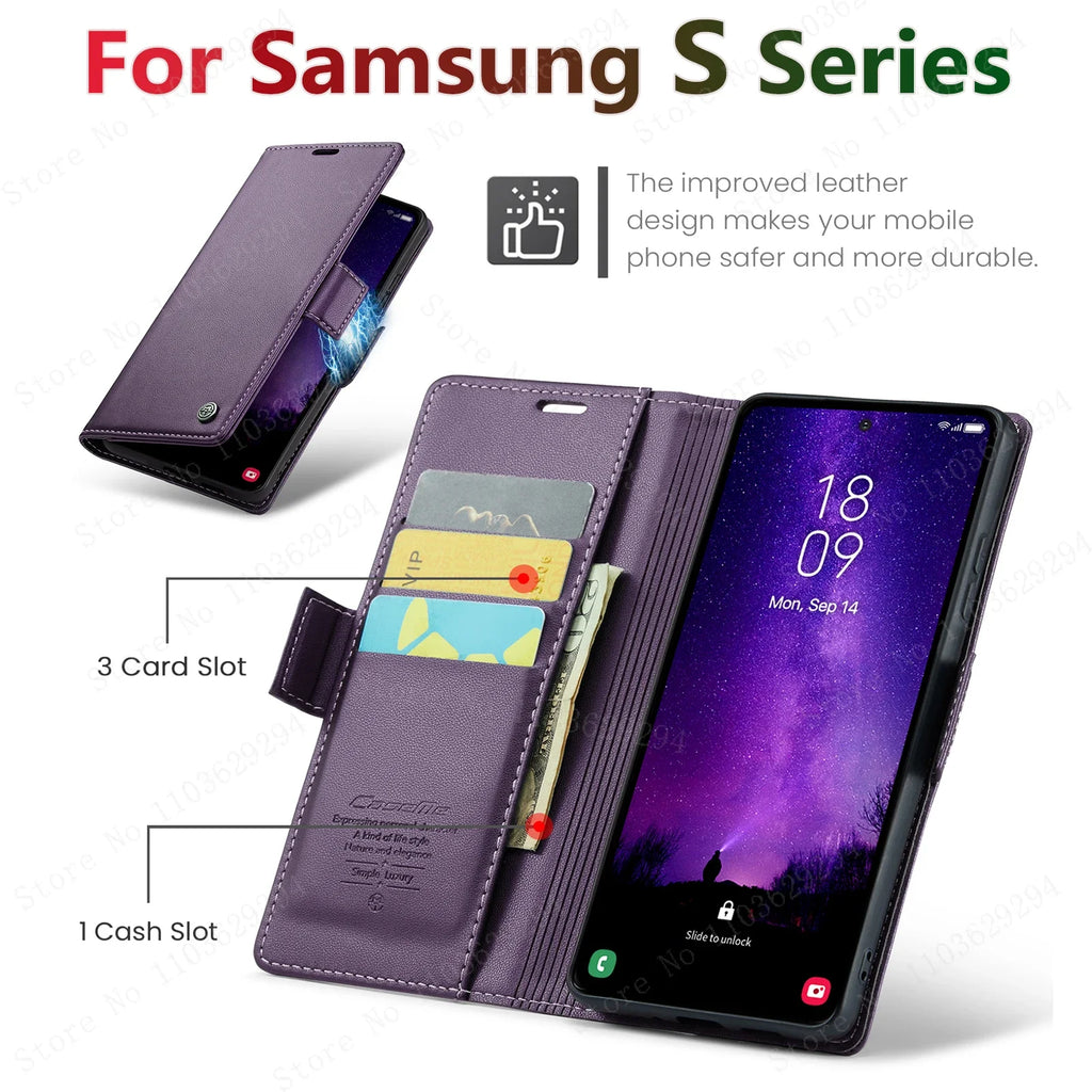 Magnetic Charging Flip Wallet Cards Leather Case for Samsung Galaxy A06 A16 A55 A35 25 15 05S S25 S24 S23 22 Ultra Plus FE Cover