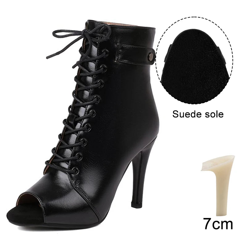 DKZSYIM Woman Latin Dance Shoes leather Party Tango Dance Booties for Women Salsa Dance Heels Ballroom Shoes Sexy Stilettos
