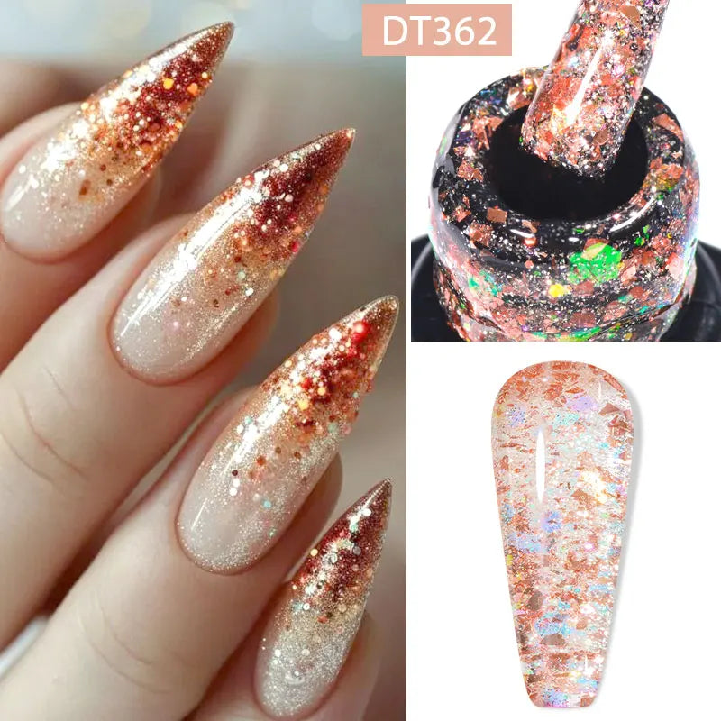 MEET ACROSS 7ml Glitter Gel Nail Polish Sparkly Sequins UV LED Soak Off Varnish For Manicure Semi Permanent Nail Art Gel Polish