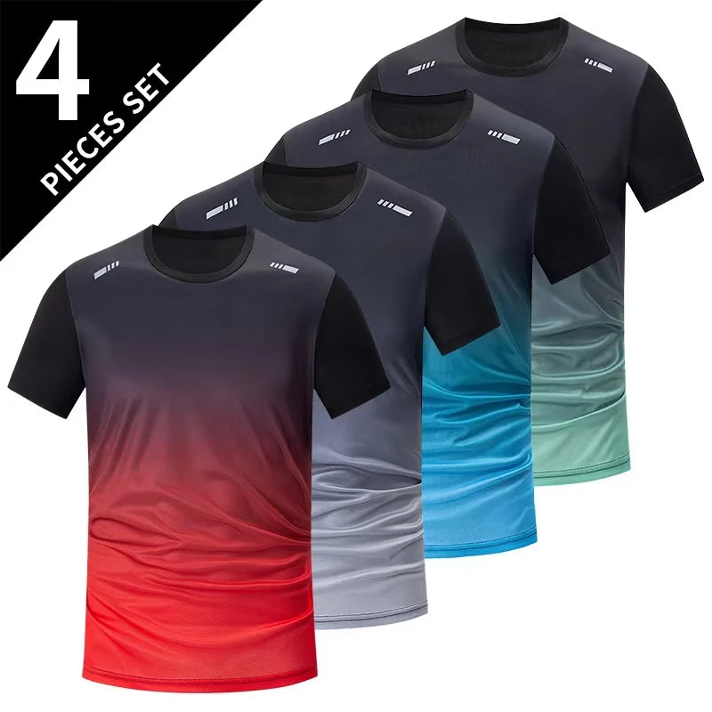 1/4/6 Pcs men's plus size gradient quick-drying short-sleeved teenagers loose sports running fitness football basketball T-shirt