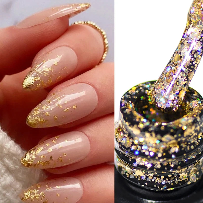 MEET ACROSS 7ml Glitter Gel Nail Polish Sparkly Sequins UV LED Soak Off Varnish For Manicure Semi Permanent Nail Art Gel Polish