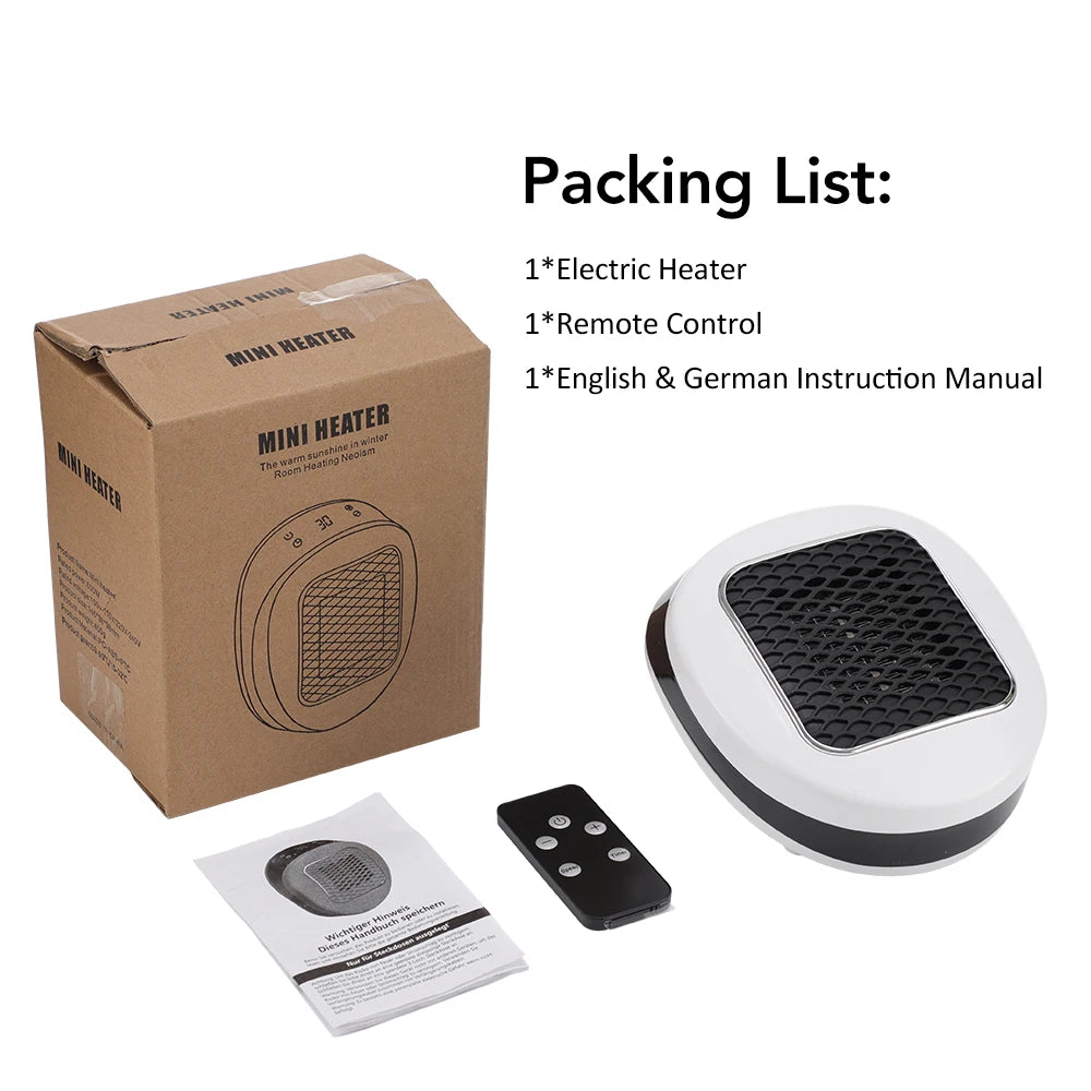 600W Home Electric Heater Winter Body Warmer Portable Wall Plug Space Heater with Remote Control Office Fast Heating Heater Mini