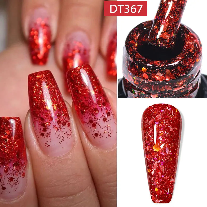 MEET ACROSS 7ml Glitter Gel Nail Polish Sparkly Sequins UV LED Soak Off Varnish For Manicure Semi Permanent Nail Art Gel Polish