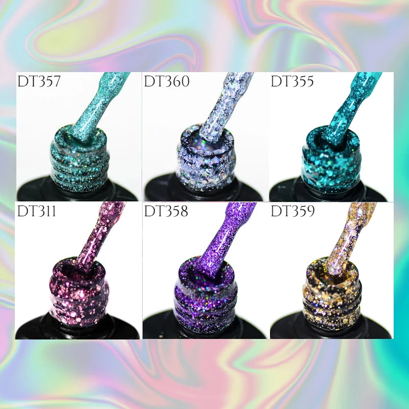 MEET ACROSS 7ml Glitter Gel Nail Polish Sparkly Sequins UV LED Soak Off Varnish For Manicure Semi Permanent Nail Art Gel Polish