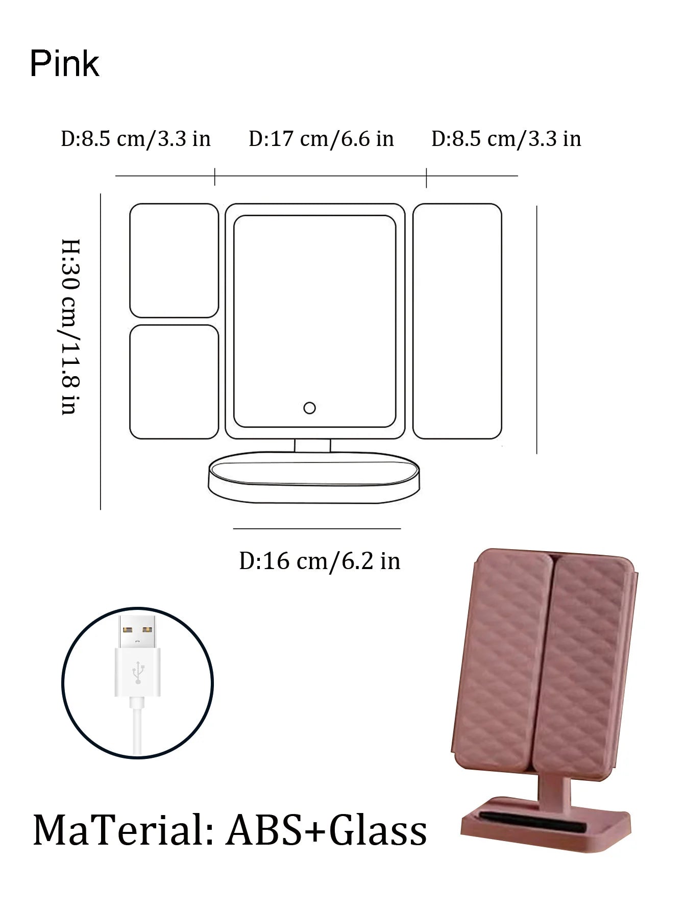 Foldable USB Rechargeable 3 colors Touch Screen Smart Mirror,Portable Tabletop Cosmetic Beauty Light,LED Travel Makeup Mirror