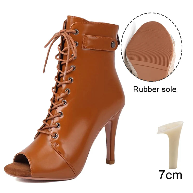 DKZSYIM Woman Latin Dance Shoes leather Party Tango Dance Booties for Women Salsa Dance Heels Ballroom Shoes Sexy Stilettos