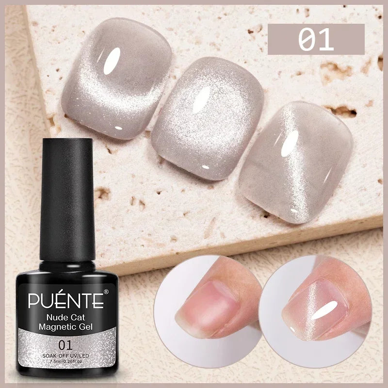 PUENTE 7.5ML Wine Red Cat Magnetic Gel Nail Polish Super Shiny Ruby Red Cat Eye Gel Soak Off UV Semi-Permanent Nail Art Varnish