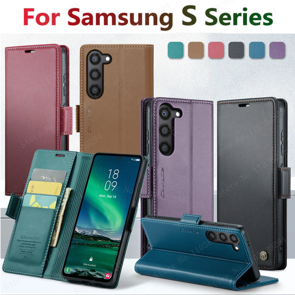 Magnetic Charging Flip Wallet Cards Leather Case for Samsung Galaxy A06 A16 A55 A35 25 15 05S S25 S24 S23 22 Ultra Plus FE Cover