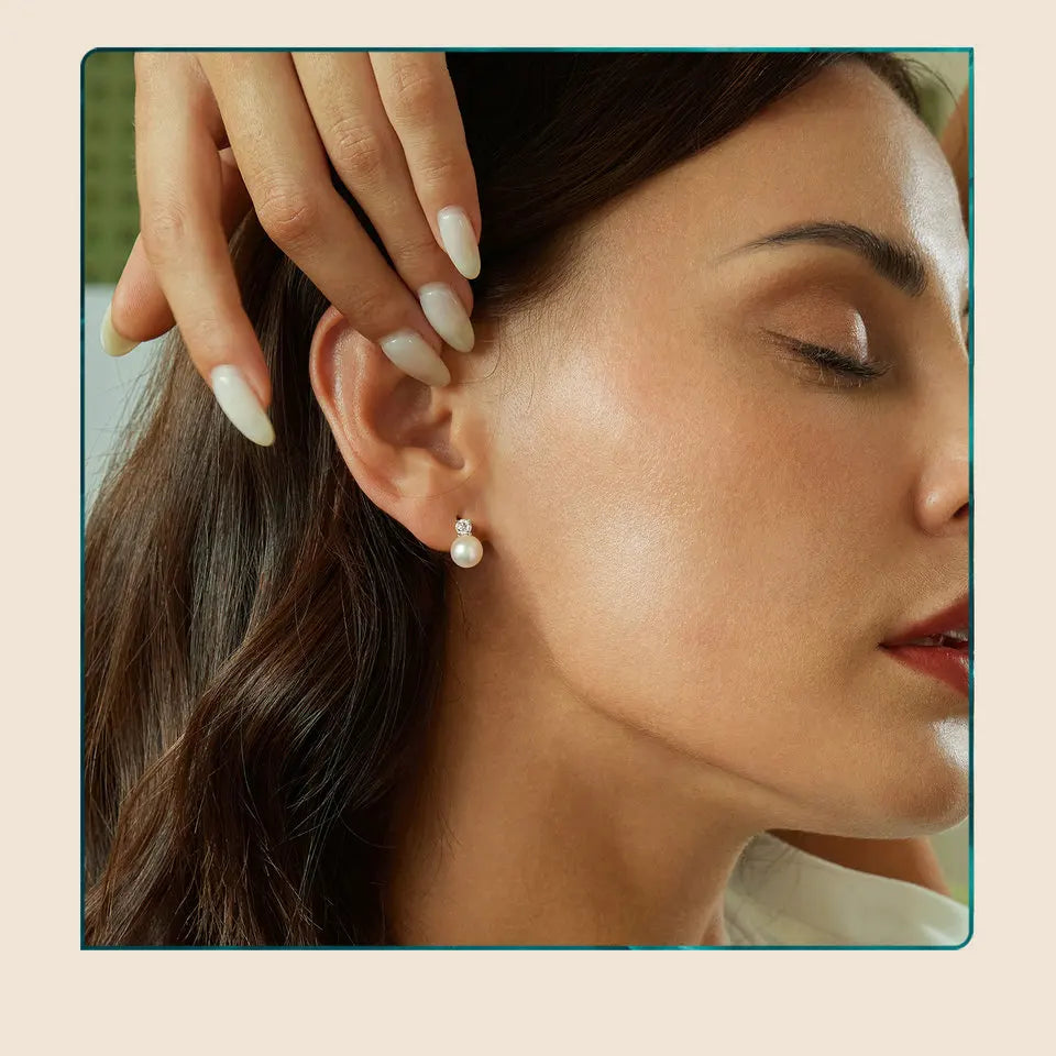 BAMOER Moissanite 925 Sterling Silver Freshwater Pearl Stud Earrings VVS1 Lab Created Diamond Wedding Earring Elegant Women Gift