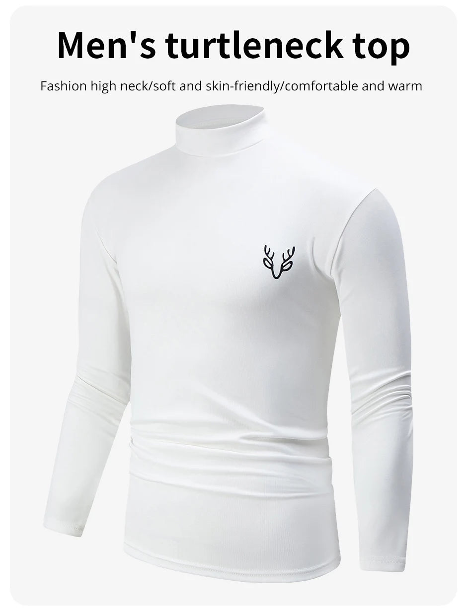 1/3 Pcs Men's White BottoMing Small Turtleneck Shirt In Autumn And Winter Casual Joker Fashion Long Sleeve T-Shirt Teenagers War