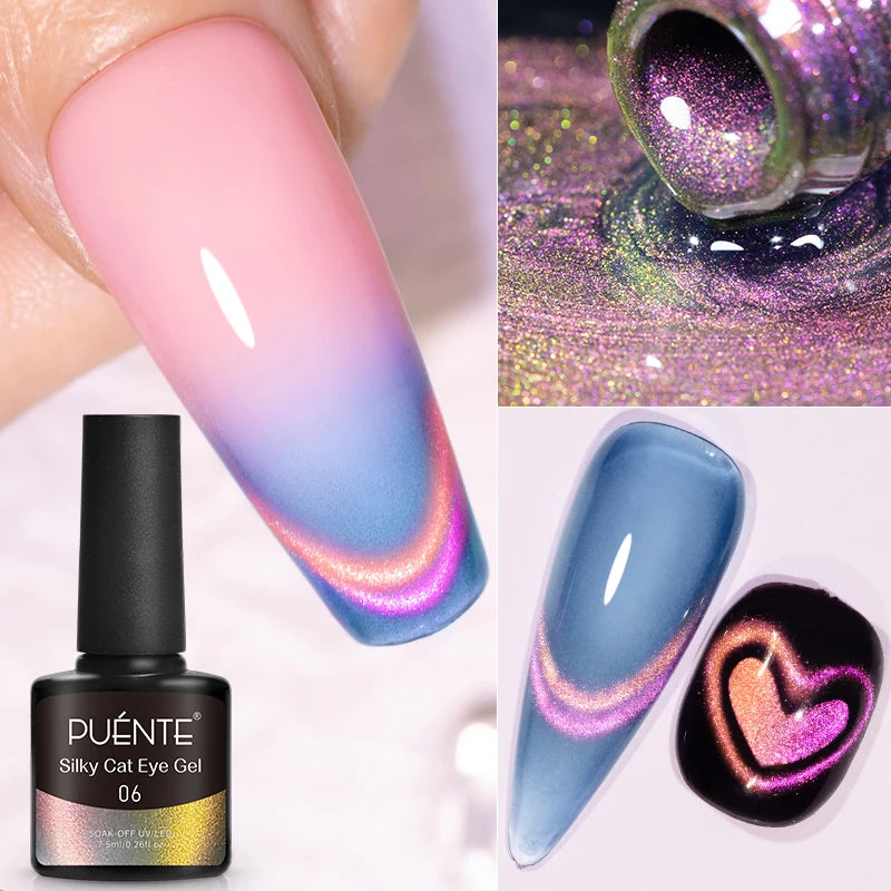 PUENTE 7.5ML Wine Red Cat Magnetic Gel Nail Polish Super Shiny Ruby Red Cat Eye Gel Soak Off UV Semi-Permanent Nail Art Varnish