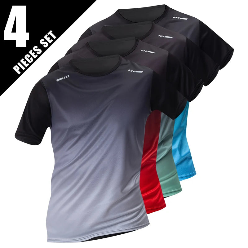 1/4/6 Pcs men's plus size gradient quick-drying short-sleeved teenagers loose sports running fitness football basketball T-shirt