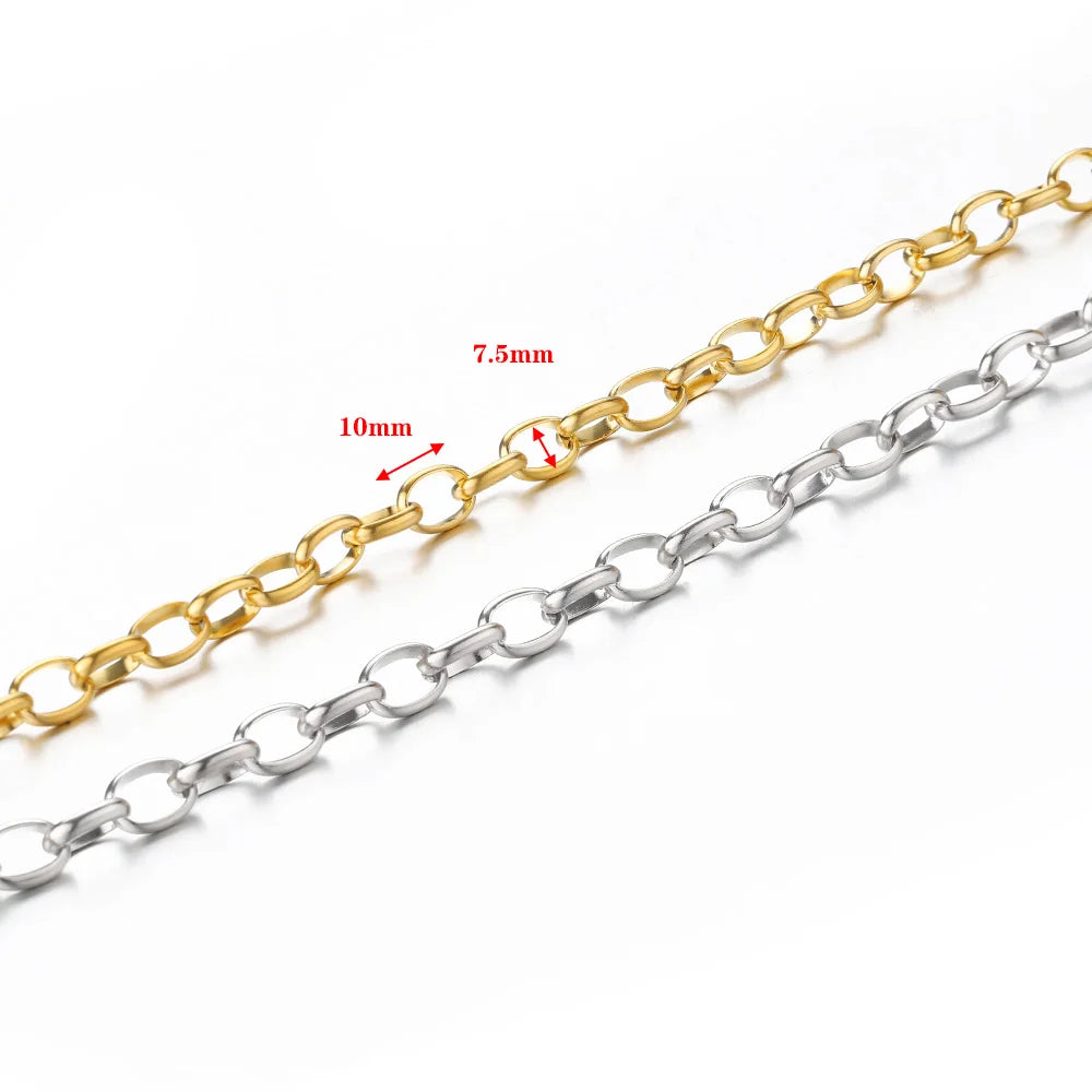 No Fade 1meter 7.5mm Stainless Steel Chain Gold Necklace Rolo Strong Link Chain for Bracelet Jewelry Making Accessories DIY