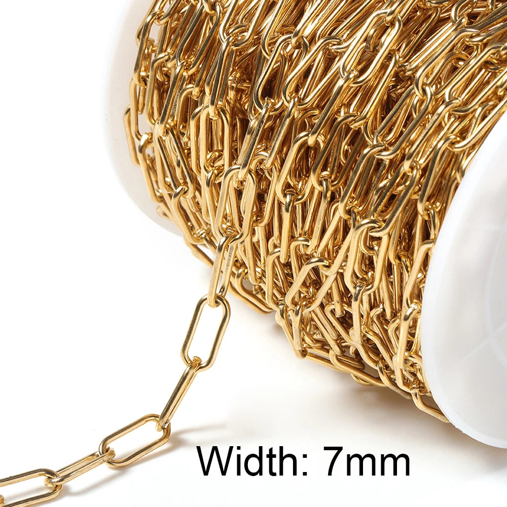 No Fade 1meter 7.5mm Stainless Steel Chain Gold Necklace Rolo Strong Link Chain for Bracelet Jewelry Making Accessories DIY