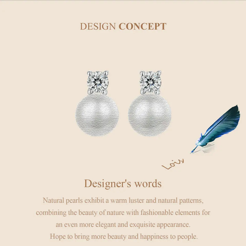 BAMOER Moissanite 925 Sterling Silver Freshwater Pearl Stud Earrings VVS1 Lab Created Diamond Wedding Earring Elegant Women Gift