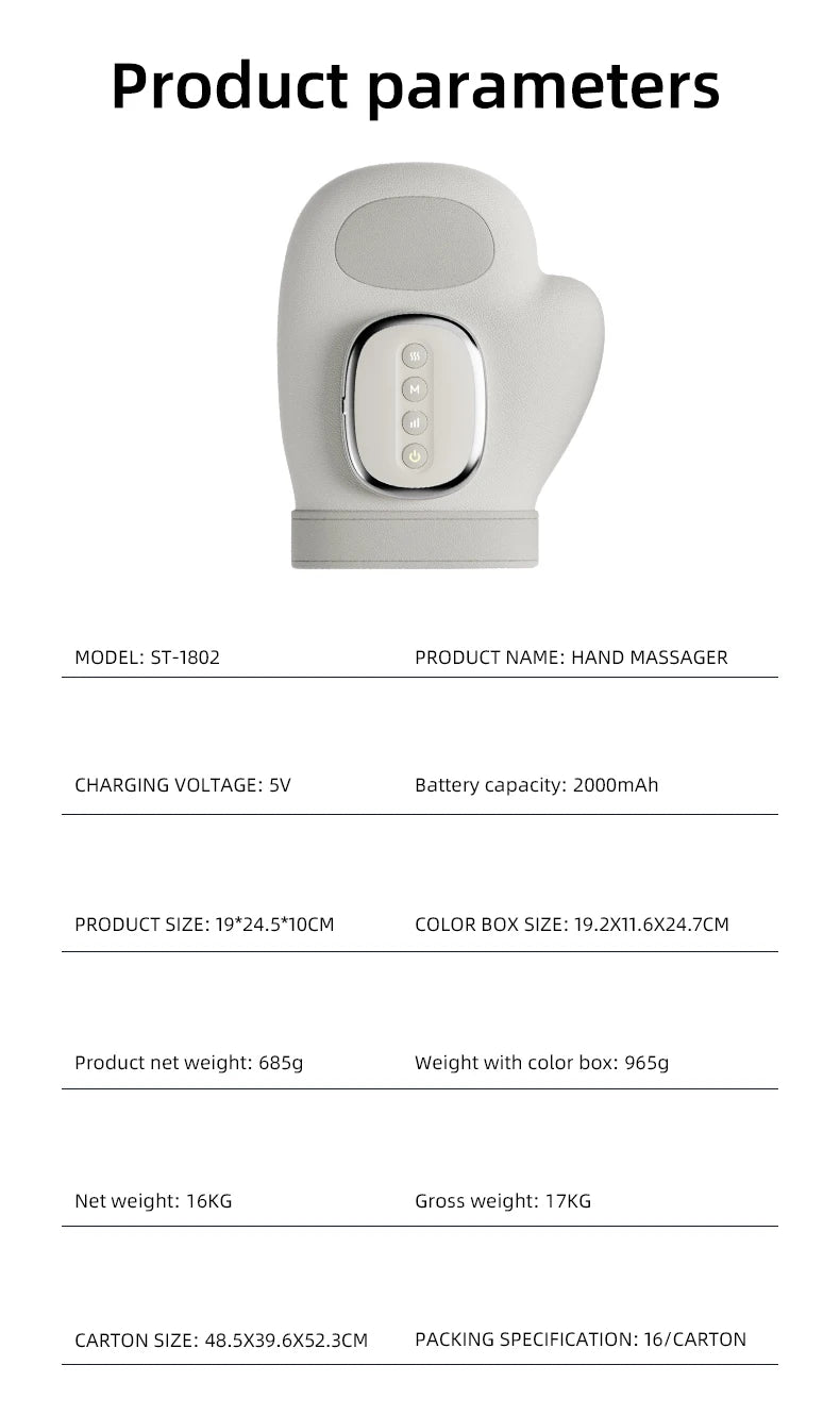 Hand Massager with Heat and Compression Electric Cordless Portable Wrist & Finger Massager 5-Level Adjustable Pressure Best Gift