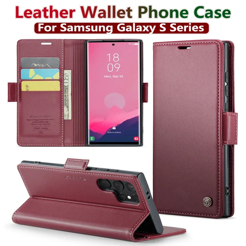 Magnetic Charging Flip Wallet Cards Leather Case for Samsung Galaxy A06 A16 A55 A35 25 15 05S S25 S24 S23 22 Ultra Plus FE Cover