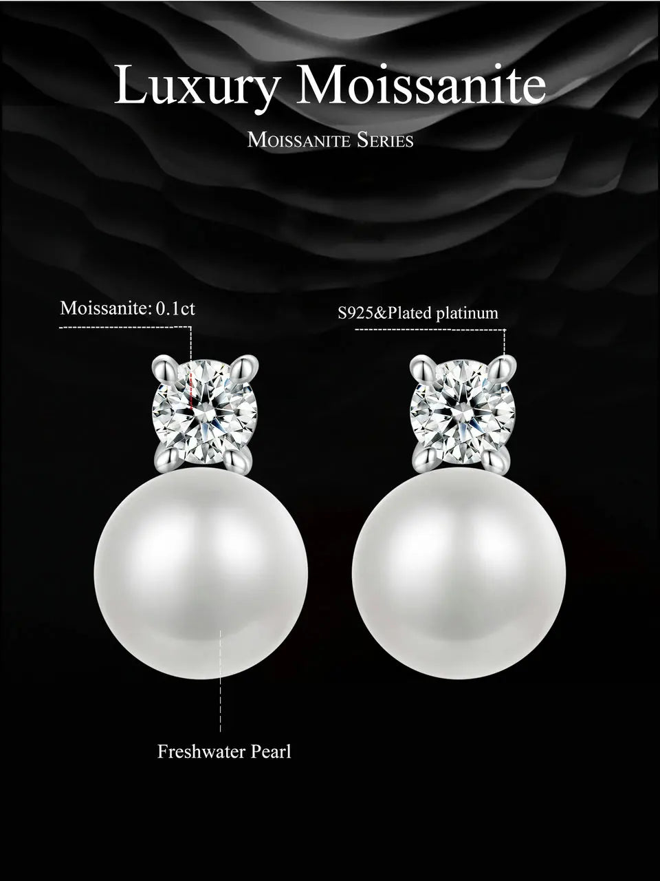 BAMOER Moissanite 925 Sterling Silver Freshwater Pearl Stud Earrings VVS1 Lab Created Diamond Wedding Earring Elegant Women Gift