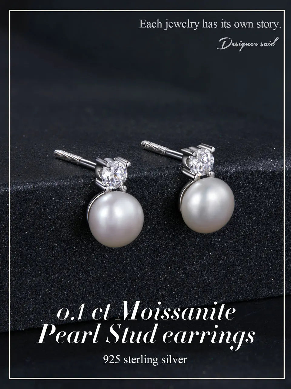 BAMOER Moissanite 925 Sterling Silver Freshwater Pearl Stud Earrings VVS1 Lab Created Diamond Wedding Earring Elegant Women Gift