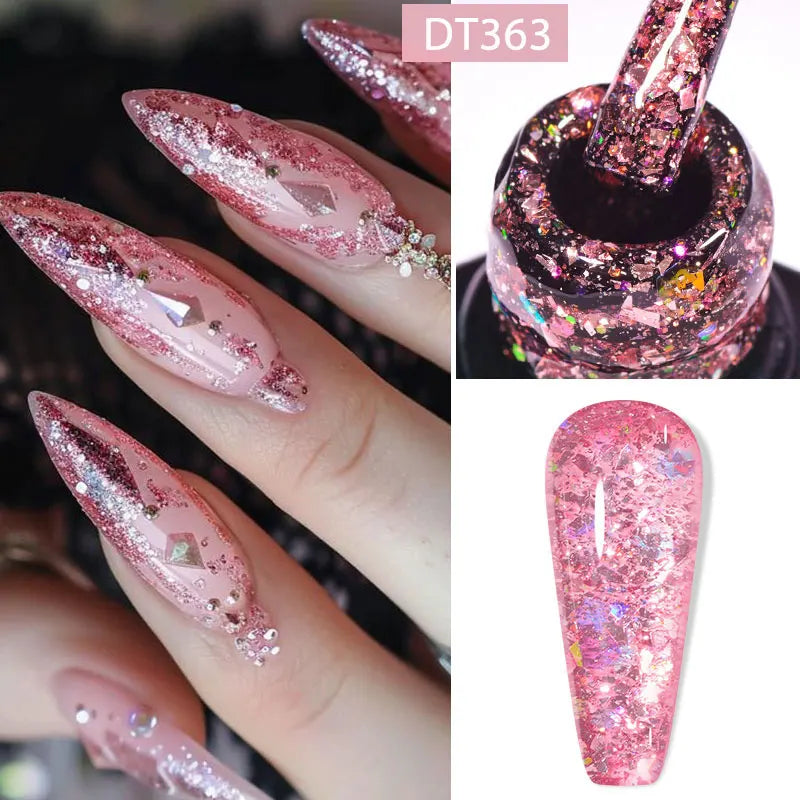 MEET ACROSS 7ml Glitter Gel Nail Polish Sparkly Sequins UV LED Soak Off Varnish For Manicure Semi Permanent Nail Art Gel Polish
