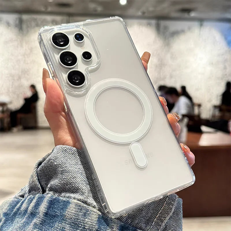 Magnetic Original Transparent Phone Case For Samsung Galaxy S25 S24 S23 S22 S21 Plus Ultra FE Edge Magsafe Clear Cover