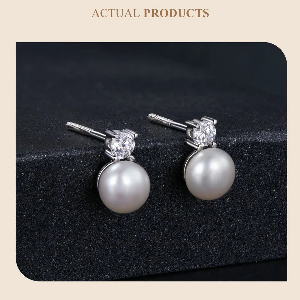 BAMOER Moissanite 925 Sterling Silver Freshwater Pearl Stud Earrings VVS1 Lab Created Diamond Wedding Earring Elegant Women Gift