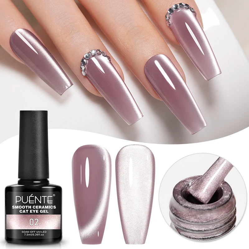 PUENTE 7.5ML Wine Red Cat Magnetic Gel Nail Polish Super Shiny Ruby Red Cat Eye Gel Soak Off UV Semi-Permanent Nail Art Varnish