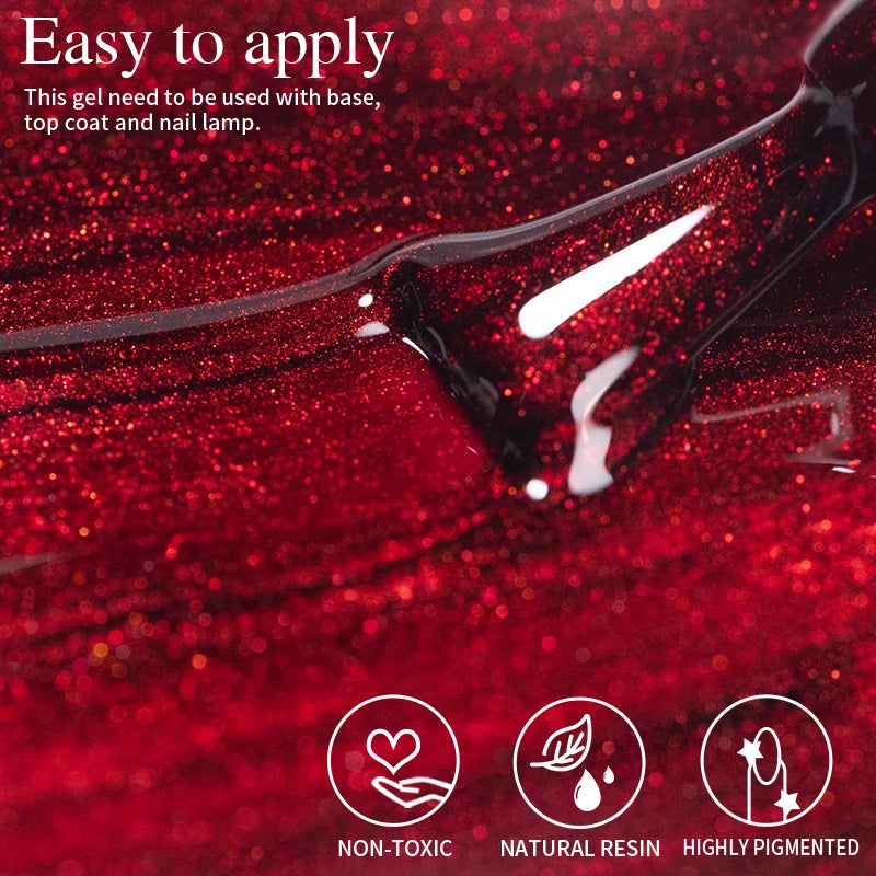 PUENTE 7.5ML Wine Red Cat Magnetic Gel Nail Polish Super Shiny Ruby Red Cat Eye Gel Soak Off UV Semi-Permanent Nail Art Varnish