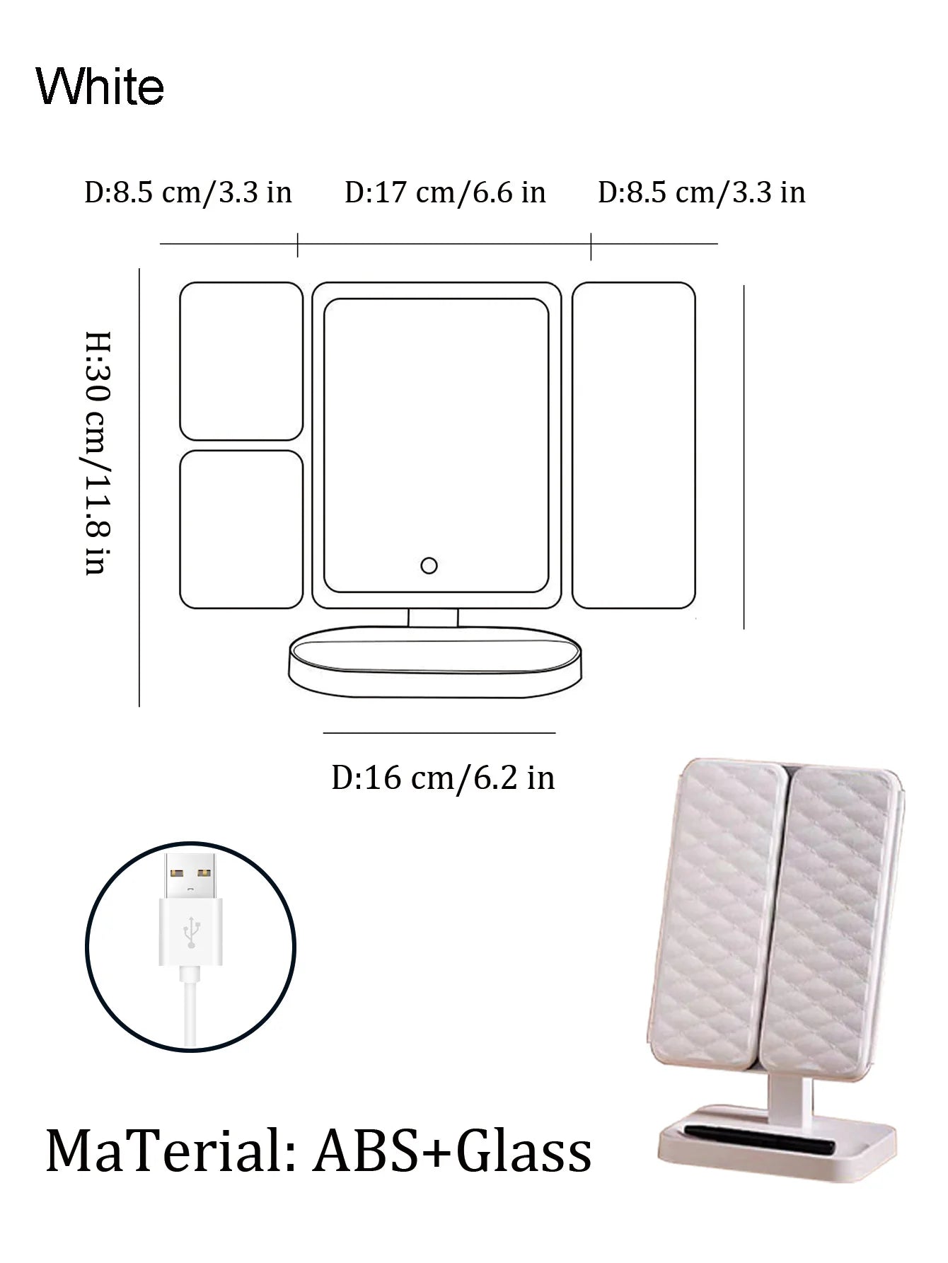 Foldable USB Rechargeable 3 colors Touch Screen Smart Mirror,Portable Tabletop Cosmetic Beauty Light,LED Travel Makeup Mirror