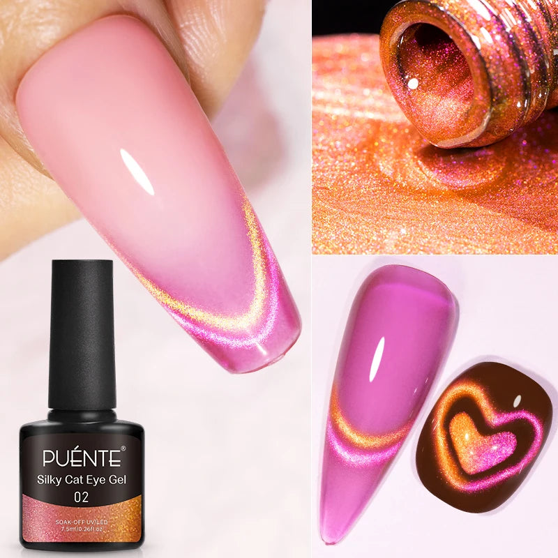 PUENTE 7.5ML Wine Red Cat Magnetic Gel Nail Polish Super Shiny Ruby Red Cat Eye Gel Soak Off UV Semi-Permanent Nail Art Varnish