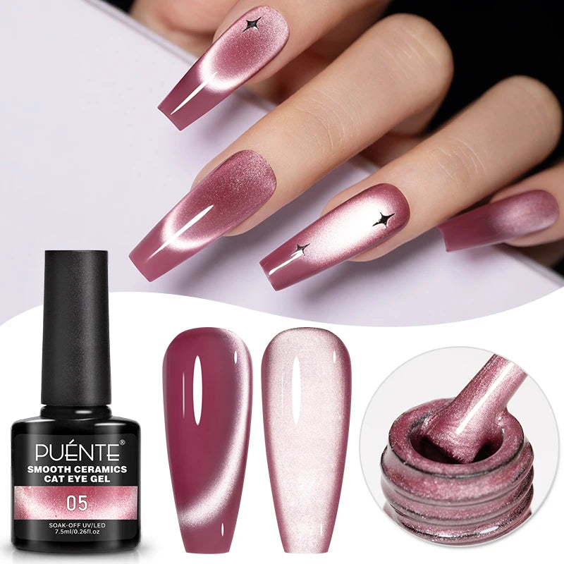 PUENTE 7.5ML Wine Red Cat Magnetic Gel Nail Polish Super Shiny Ruby Red Cat Eye Gel Soak Off UV Semi-Permanent Nail Art Varnish