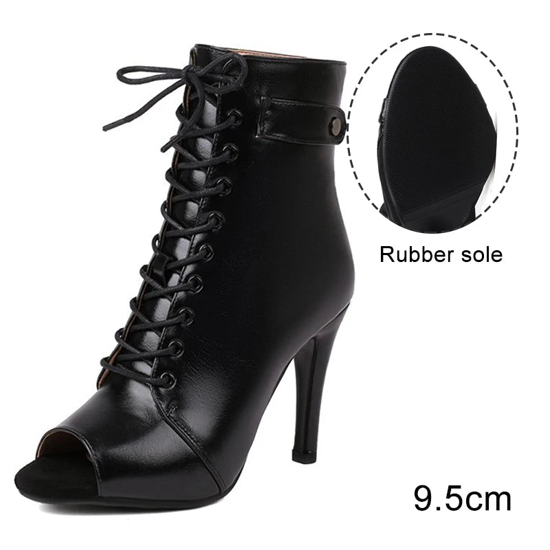 DKZSYIM Woman Latin Dance Shoes leather Party Tango Dance Booties for Women Salsa Dance Heels Ballroom Shoes Sexy Stilettos