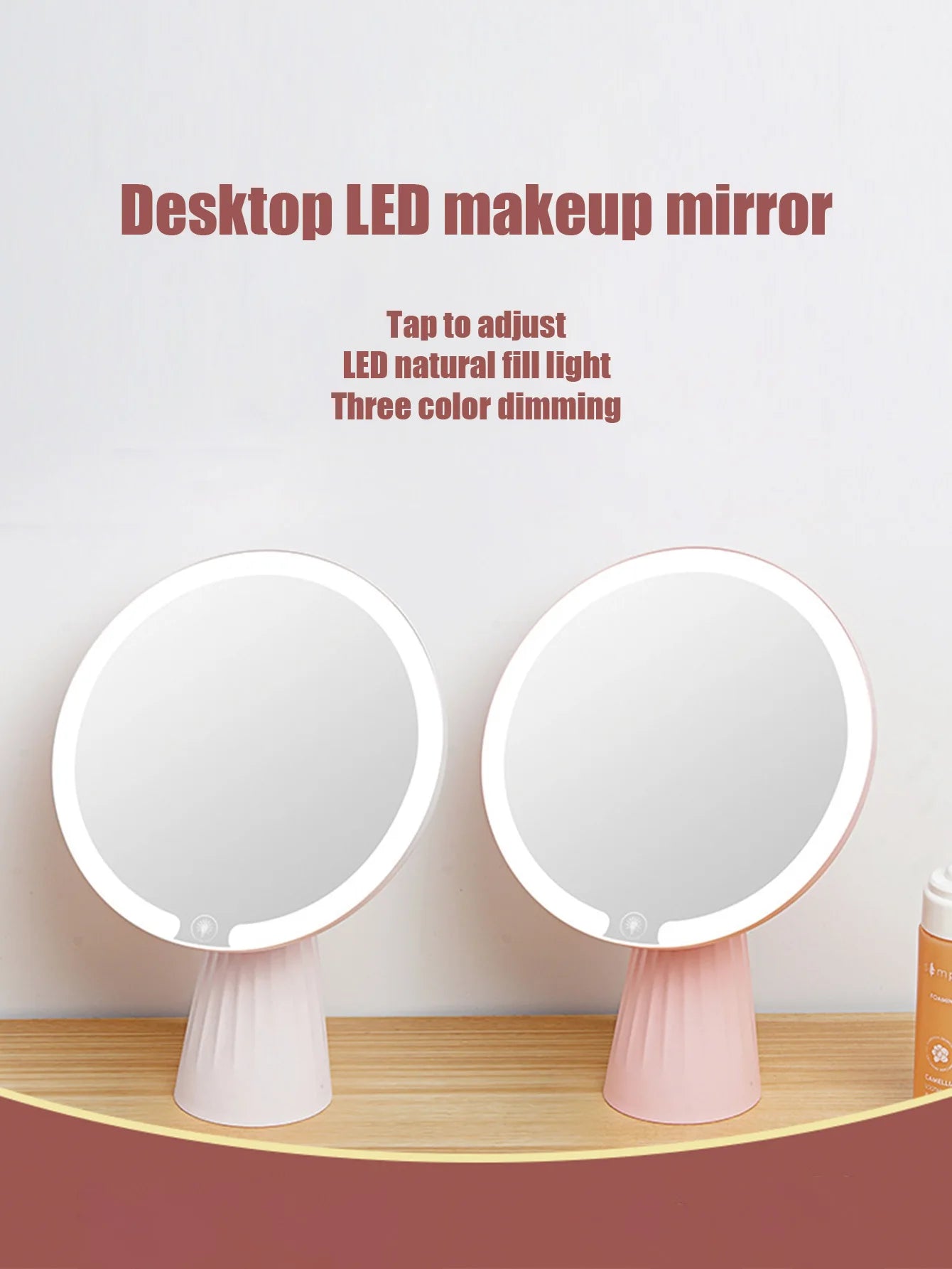 Foldable USB Rechargeable 3 colors Touch Screen Smart Mirror,Portable Tabletop Cosmetic Beauty Light,LED Travel Makeup Mirror