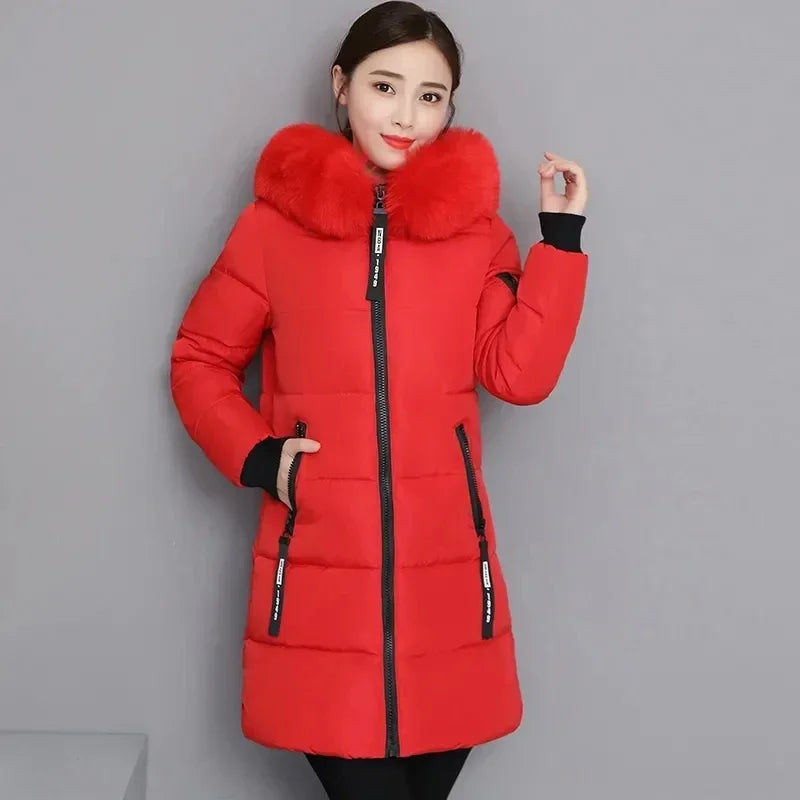 Down Cotton Jacket Women Autumn Winter New Korean Slim All-match Casual Padded Coat Female Large Size Long Hooded Parkas