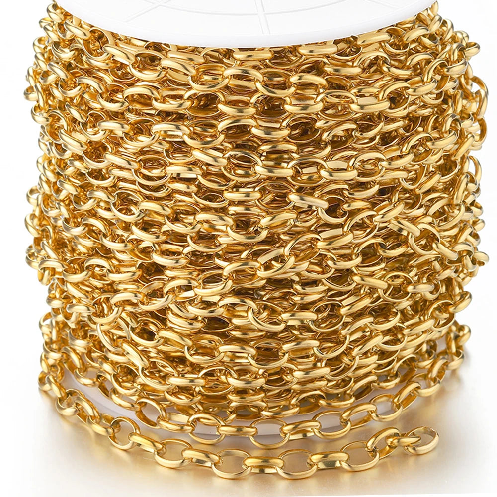 No Fade 1meter 7.5mm Stainless Steel Chain Gold Necklace Rolo Strong Link Chain for Bracelet Jewelry Making Accessories DIY
