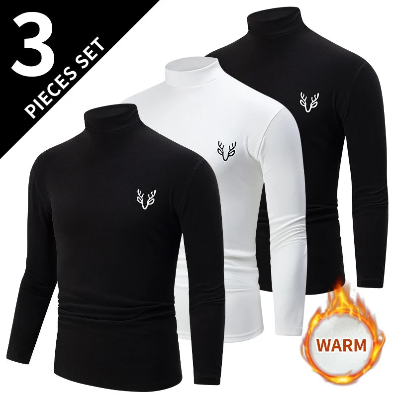 1/3 Pcs Men's White BottoMing Small Turtleneck Shirt In Autumn And Winter Casual Joker Fashion Long Sleeve T-Shirt Teenagers War