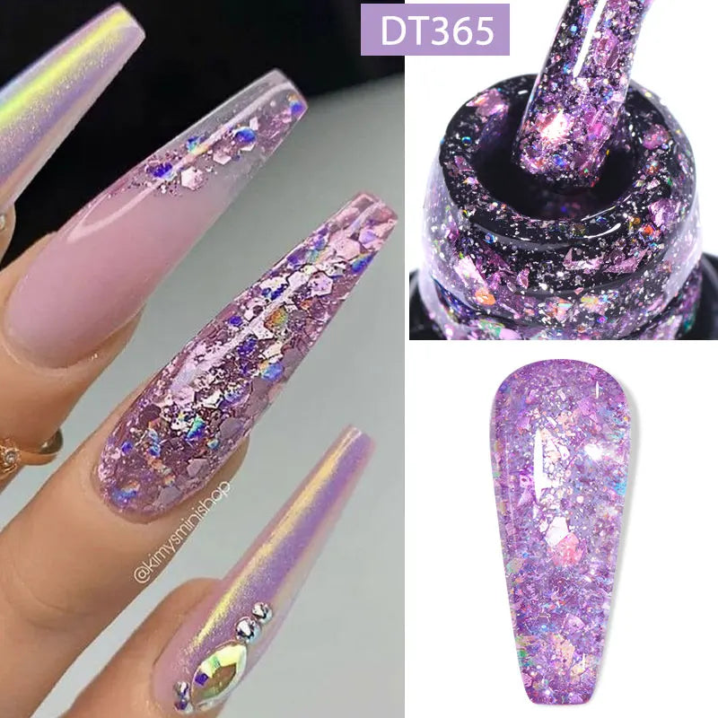 MEET ACROSS 7ml Glitter Gel Nail Polish Sparkly Sequins UV LED Soak Off Varnish For Manicure Semi Permanent Nail Art Gel Polish