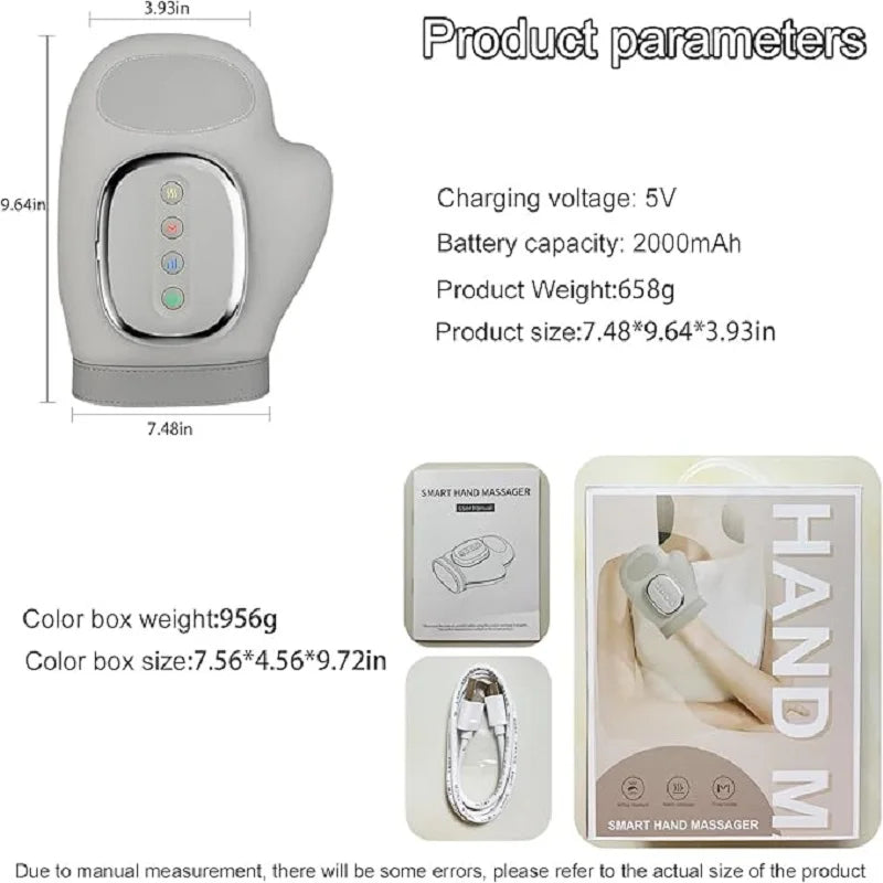 Hand Massager with Heat and Compression Electric Cordless Portable Wrist & Finger Massager 5-Level Adjustable Pressure Best Gift