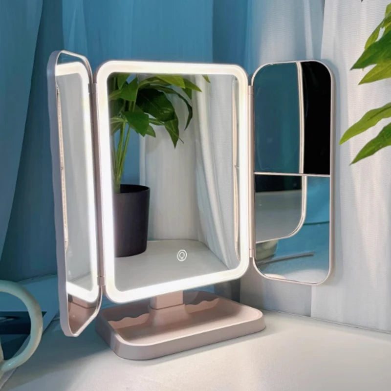 Foldable USB Rechargeable 3 colors Touch Screen Smart Mirror,Portable Tabletop Cosmetic Beauty Light,LED Travel Makeup Mirror