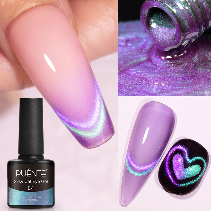 PUENTE 7.5ML Wine Red Cat Magnetic Gel Nail Polish Super Shiny Ruby Red Cat Eye Gel Soak Off UV Semi-Permanent Nail Art Varnish