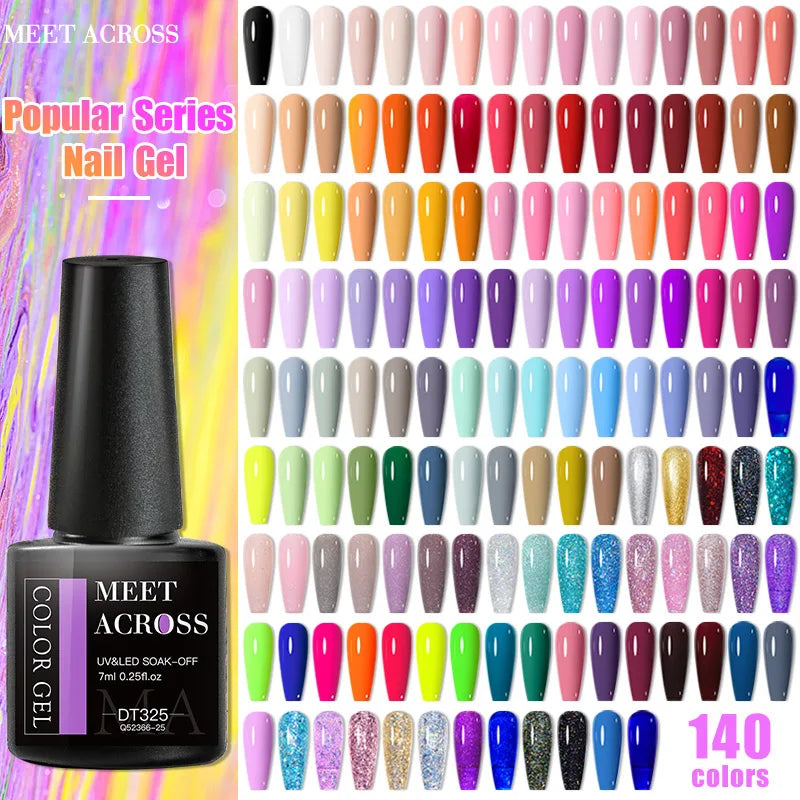 MEET ACROSS 7ml Glitter Gel Nail Polish Sparkly Sequins UV LED Soak Off Varnish For Manicure Semi Permanent Nail Art Gel Polish