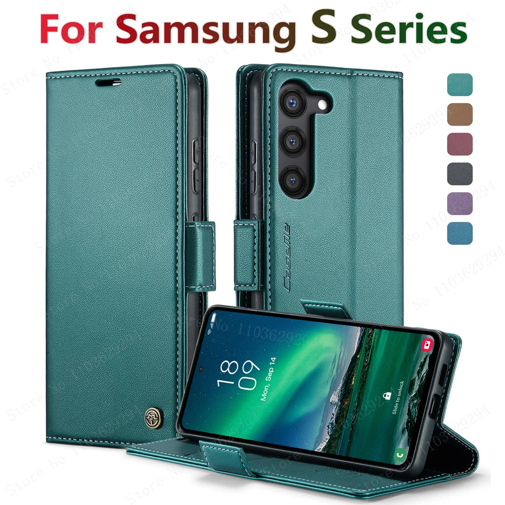 Magnetic Charging Flip Wallet Cards Leather Case for Samsung Galaxy A06 A16 A55 A35 25 15 05S S25 S24 S23 22 Ultra Plus FE Cover