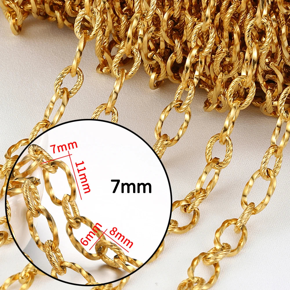 No Fade 1meter 7.5mm Stainless Steel Chain Gold Necklace Rolo Strong Link Chain for Bracelet Jewelry Making Accessories DIY
