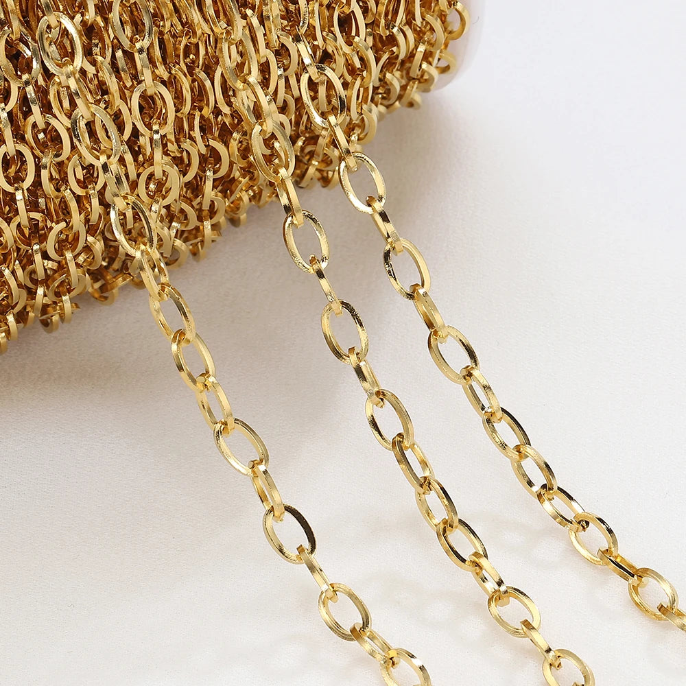 No Fade 1meter 7.5mm Stainless Steel Chain Gold Necklace Rolo Strong Link Chain for Bracelet Jewelry Making Accessories DIY