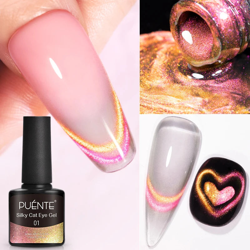 PUENTE 7.5ML Wine Red Cat Magnetic Gel Nail Polish Super Shiny Ruby Red Cat Eye Gel Soak Off UV Semi-Permanent Nail Art Varnish