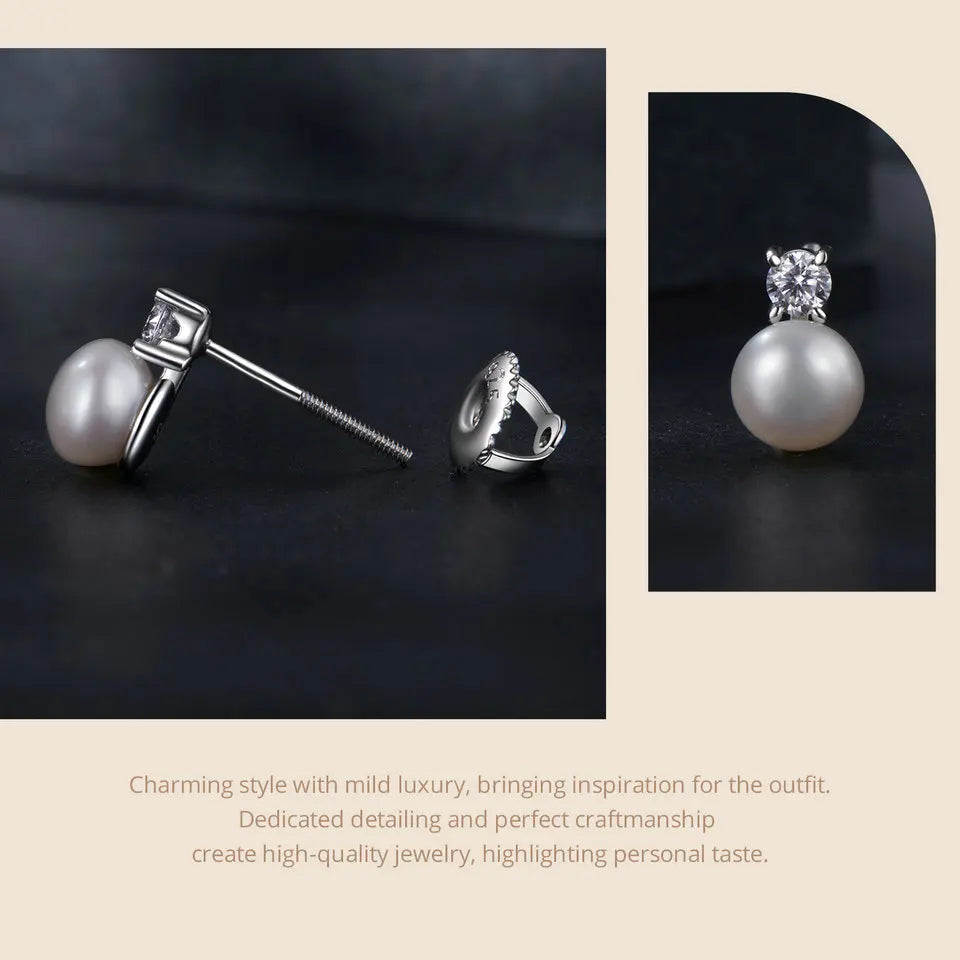BAMOER Moissanite 925 Sterling Silver Freshwater Pearl Stud Earrings VVS1 Lab Created Diamond Wedding Earring Elegant Women Gift